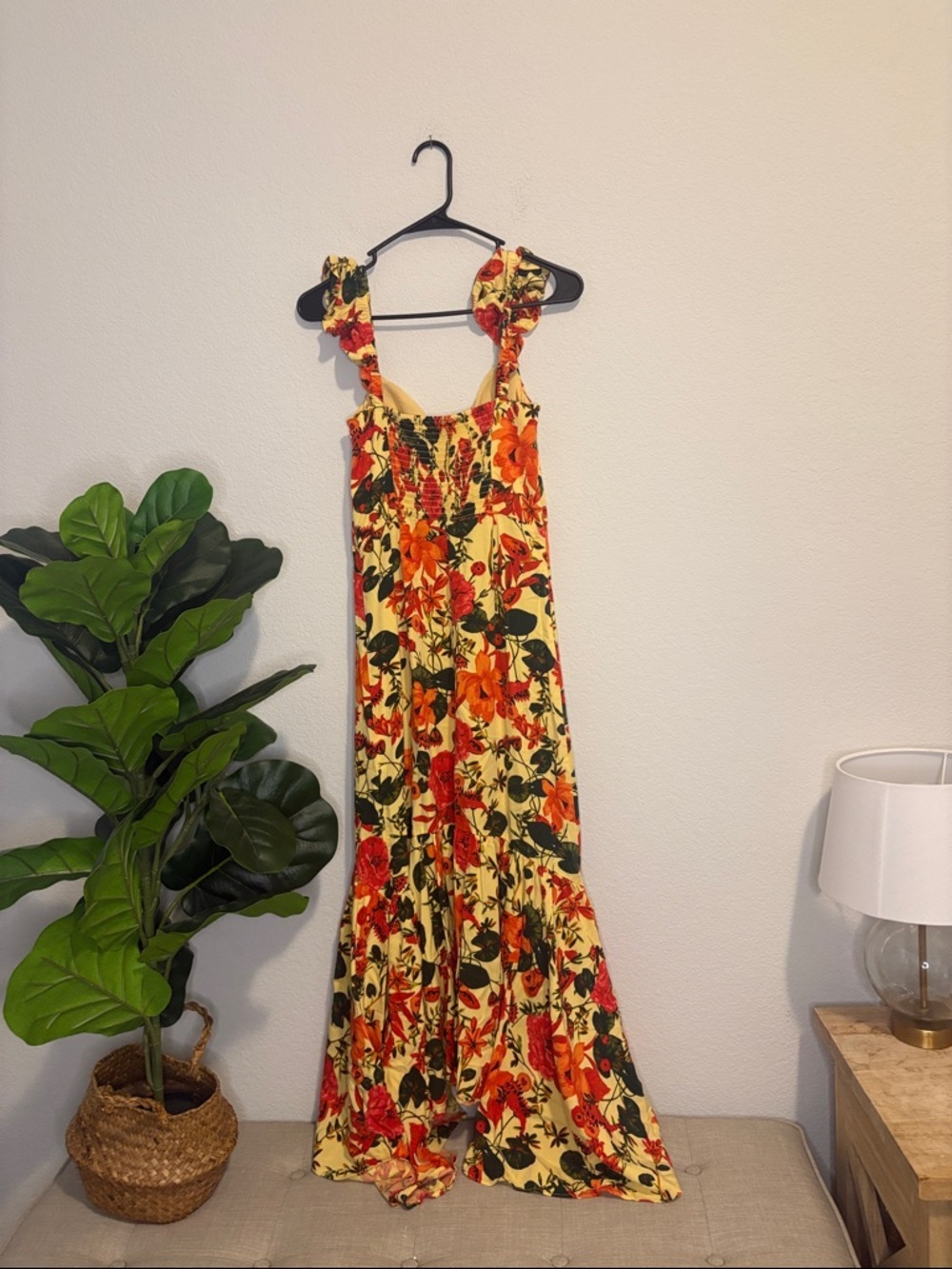 Celsea 28 Small Yellow Floral Maxi Dress with Red & Orange Blooms ruffle straps - Picture 6 of 8